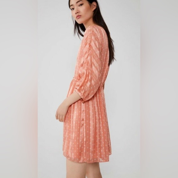 Zara Dresses & Skirts - Zara | Small Coral Silky Pleated Polka Dot Dress